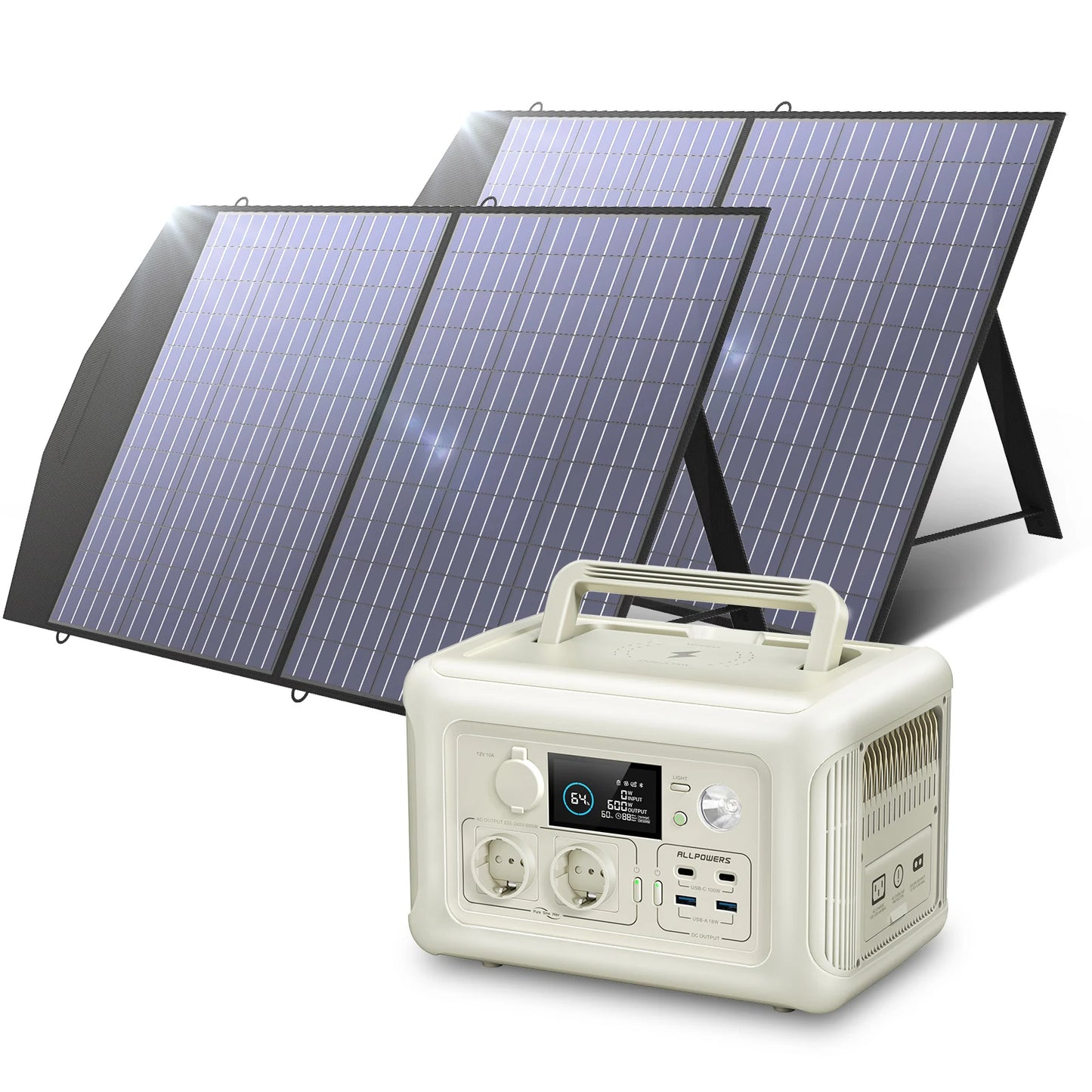 ALLPOWERS Portable Power Station with Portable Solar Panel（Included）,Pure Sine Wave 299Wh Outdoor Solar Generator Camping UPS