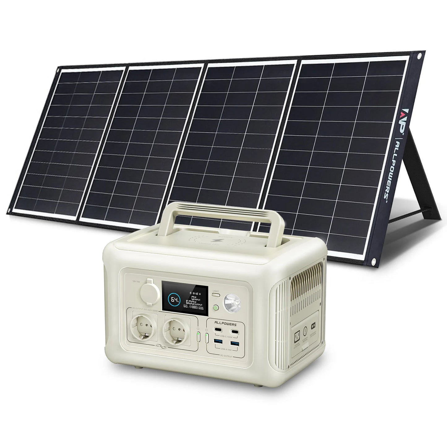 ALLPOWERS Portable Power Station with Portable Solar Panel（Included）,Pure Sine Wave 299Wh Outdoor Solar Generator Camping UPS