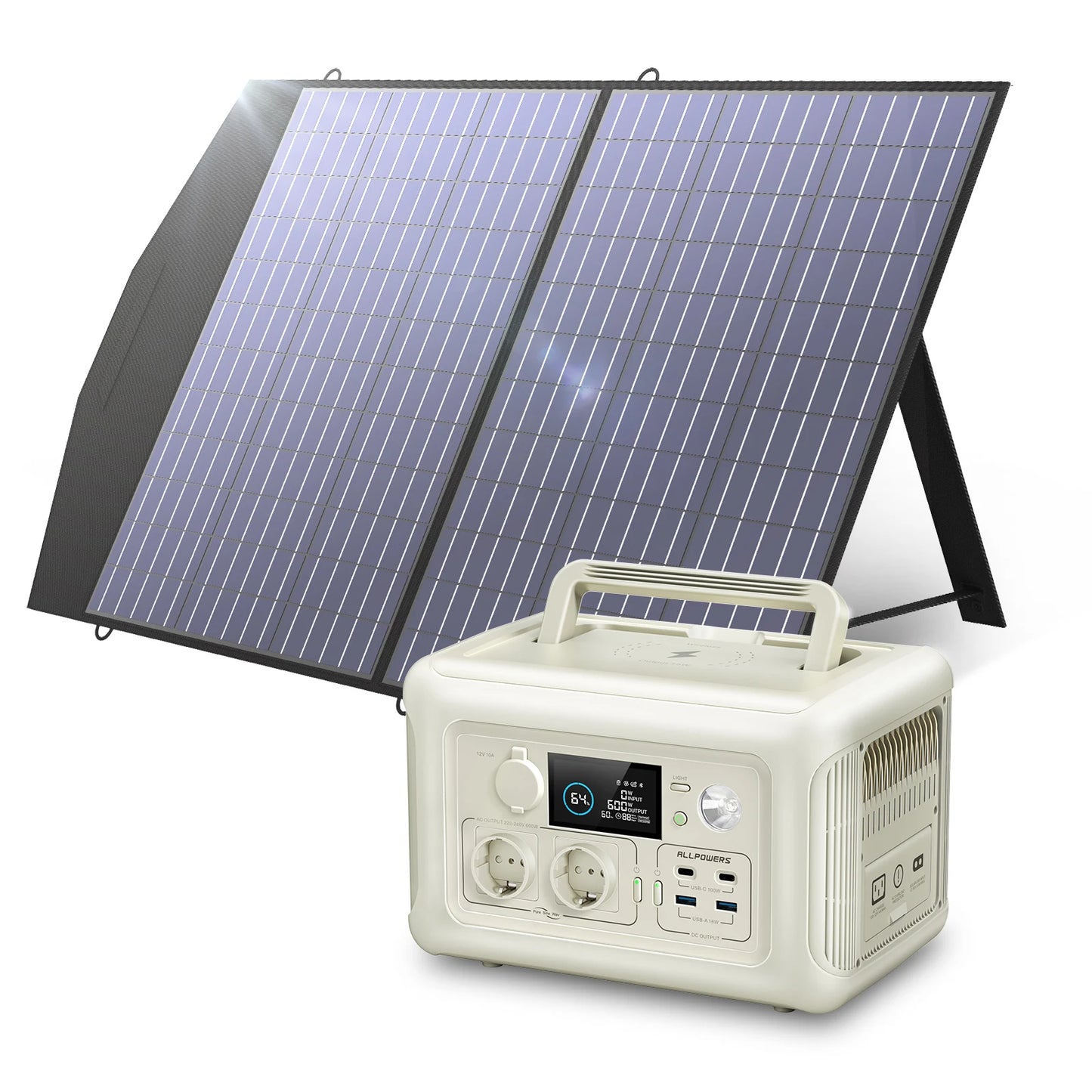 ALLPOWERS Portable Power Station with Portable Solar Panel（Included）,Pure Sine Wave 299Wh Outdoor Solar Generator Camping UPS