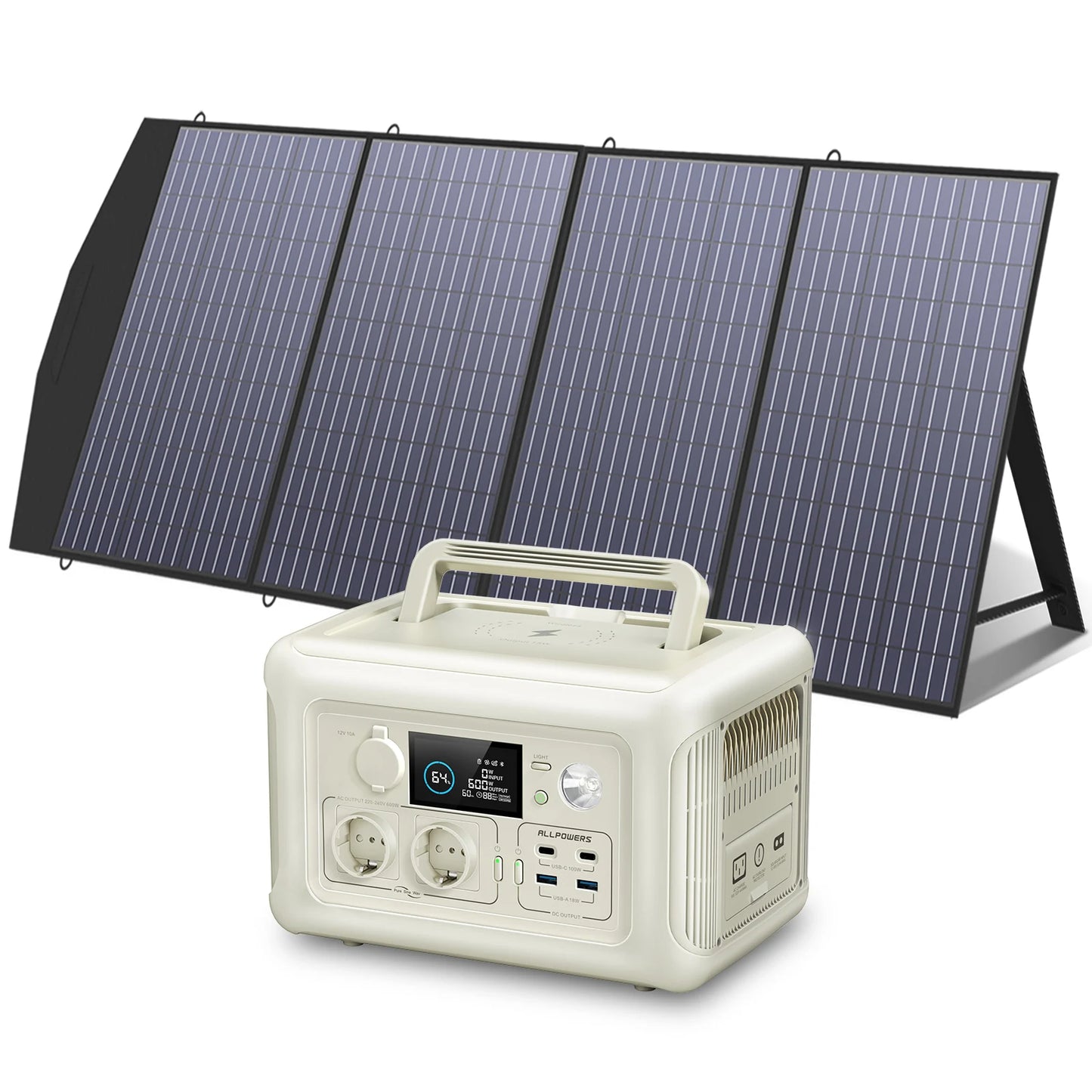 ALLPOWERS Portable Power Station with Portable Solar Panel（Included）,Pure Sine Wave 299Wh Outdoor Solar Generator Camping UPS